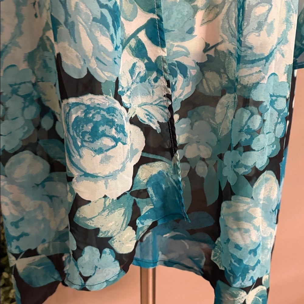 Koret teal and White Floral Kimono / coverup open front white black green blues - Picture 6 of 7